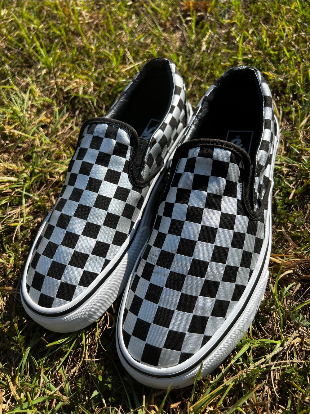 CLEAN Vans size 9 Womens Slip On Checkerboard Silver shoes